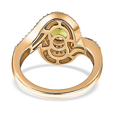 Luxoro 10K Yellow Gold AAA Natural Calabar Green Tourmaline and Moissanite Ring (Size 6.0) 1.25 ctw