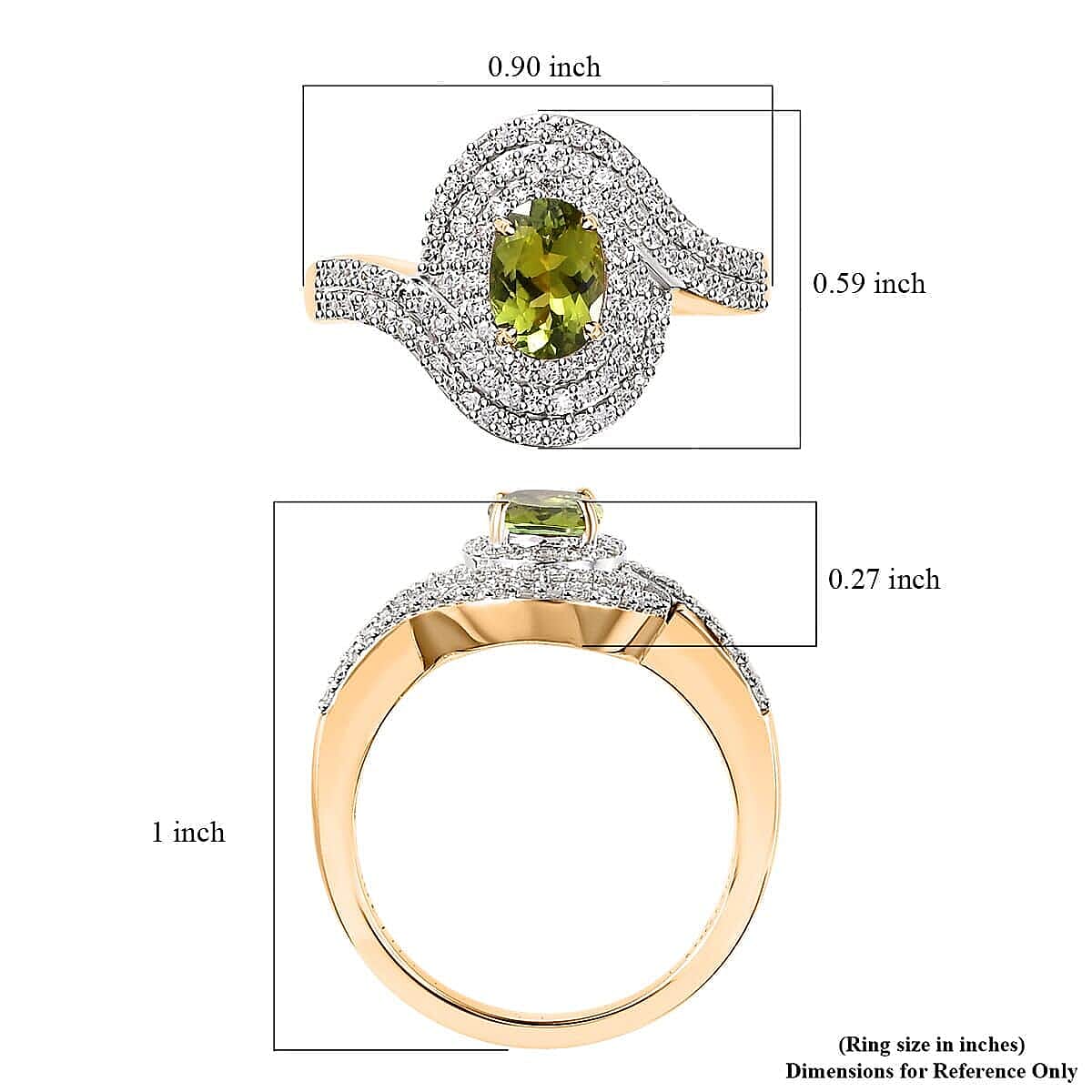 Luxoro 10K Yellow Gold AAA Natural Calabar Green Tourmaline and Moissanite Ring (Size 6.0) 1.25 ctw