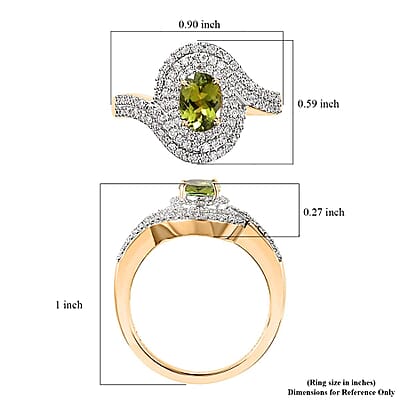Luxoro 10K Yellow Gold AAA Natural Calabar Green Tourmaline and Moissanite Ring (Size 6.0) 1.25 ctw