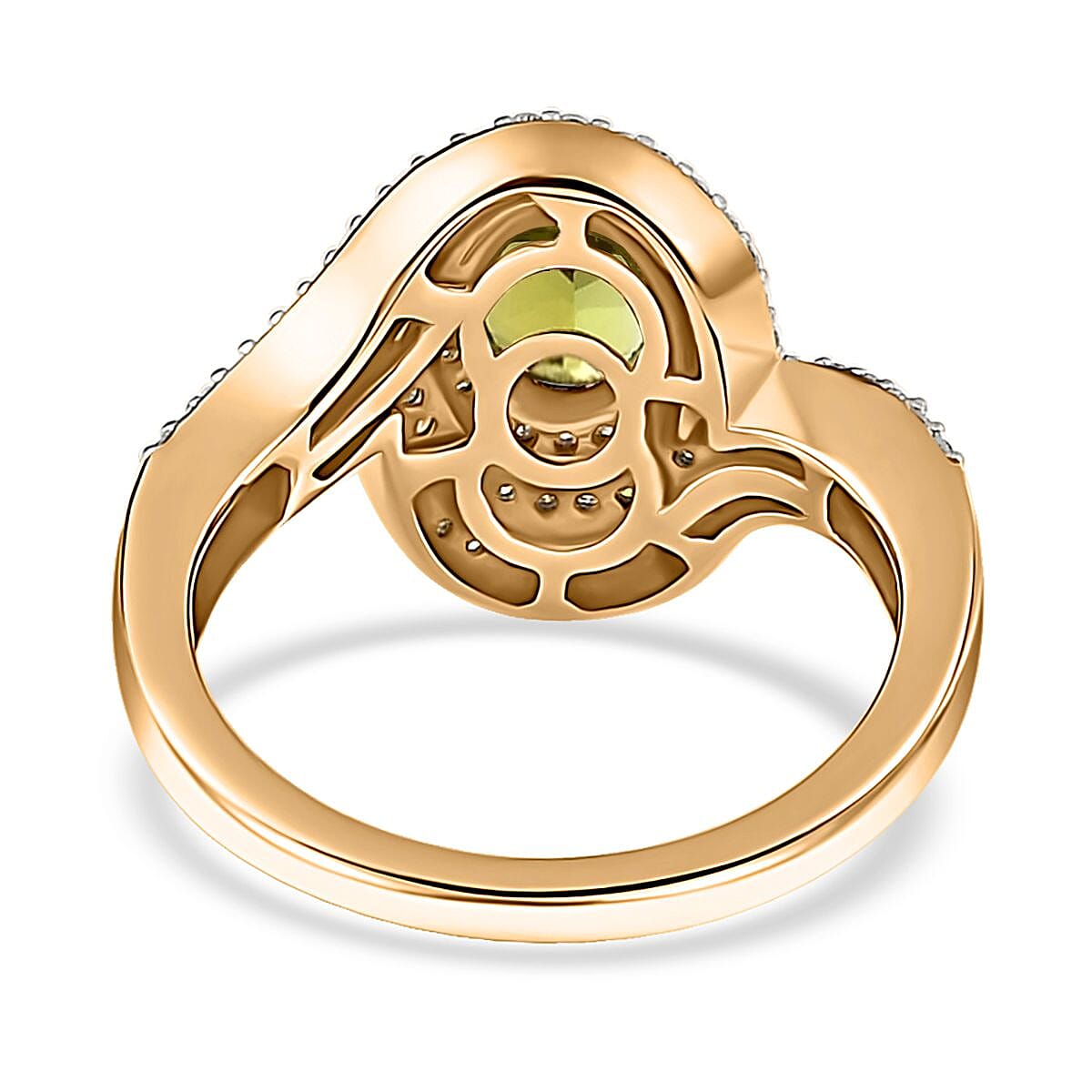 Luxoro 10K Yellow Gold AAA Natural Calabar Green Tourmaline and Moissanite Ring (Size 7.0) 1.25 ctw image number 4