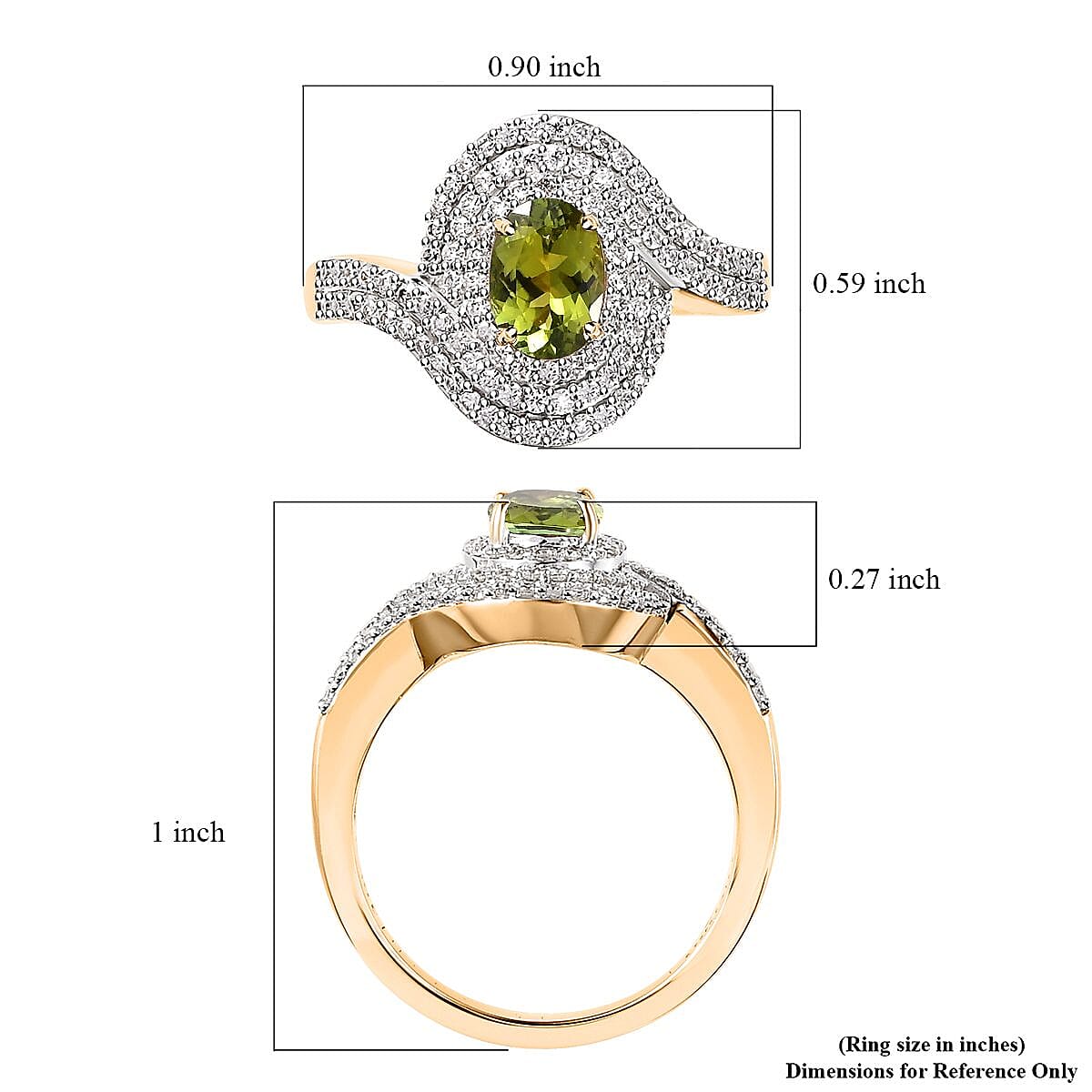 Luxoro 10K Yellow Gold AAA Natural Calabar Green Tourmaline and Moissanite Ring (Size 7.0) 1.25 ctw image number 5
