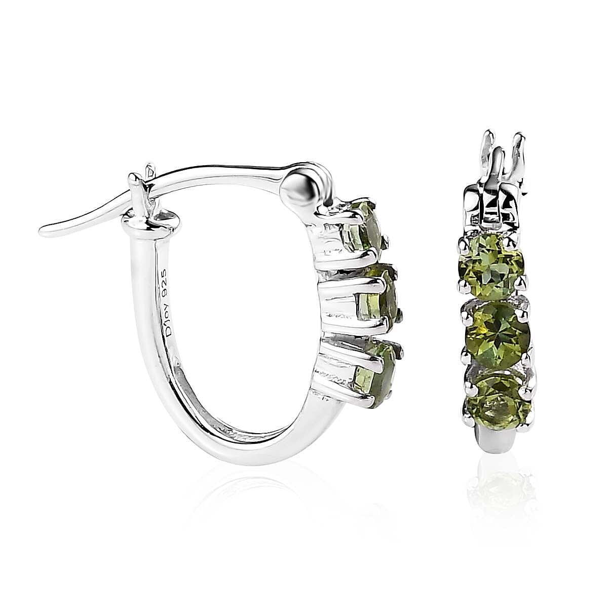 Premium Natural Calabar Green Tourmaline Hoop Earrings in Platinum Over Sterling Silver 0.75 ctw