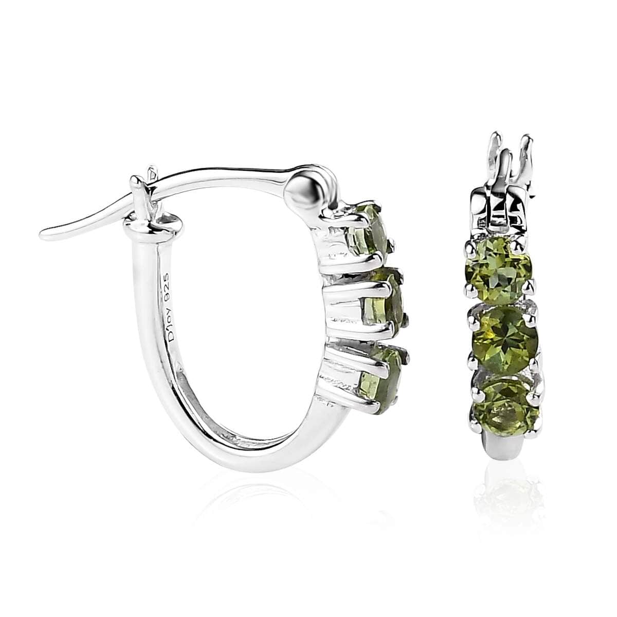 Premium Natural Calabar Green Tourmaline Hoop Earrings in Platinum Over Sterling Silver 0.75 ctw image number 0