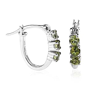 Premium Natural Calabar Green Tourmaline Hoop Earrings in Platinum Over Sterling Silver 0.75 ctw