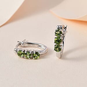 Premium Natural Calabar Green Tourmaline Hoop Earrings in Platinum Over Sterling Silver 0.75 ctw