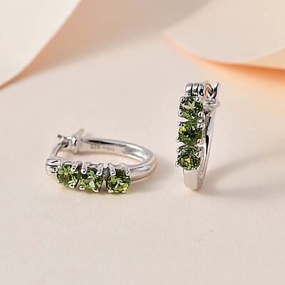 Premium Natural Calabar Green Tourmaline Hoop Earrings in Platinum Over Sterling Silver 0.75 ctw