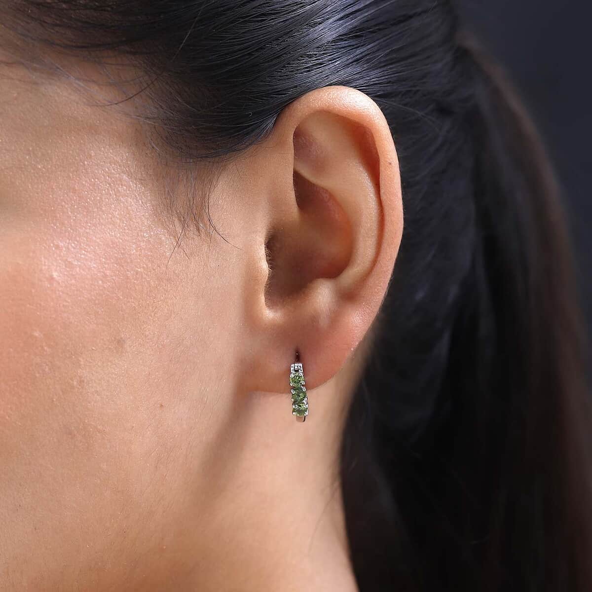 Premium Natural Calabar Green Tourmaline Hoop Earrings in Platinum Over Sterling Silver 0.75 ctw image number 2