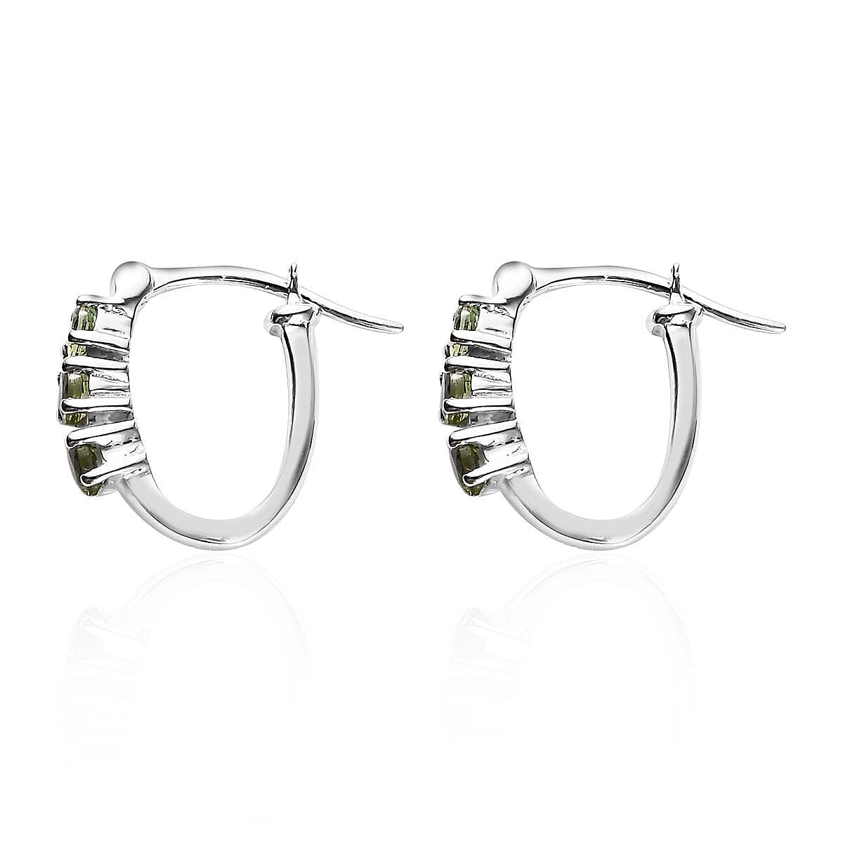 Premium Natural Calabar Green Tourmaline Hoop Earrings in Platinum Over Sterling Silver 0.75 ctw