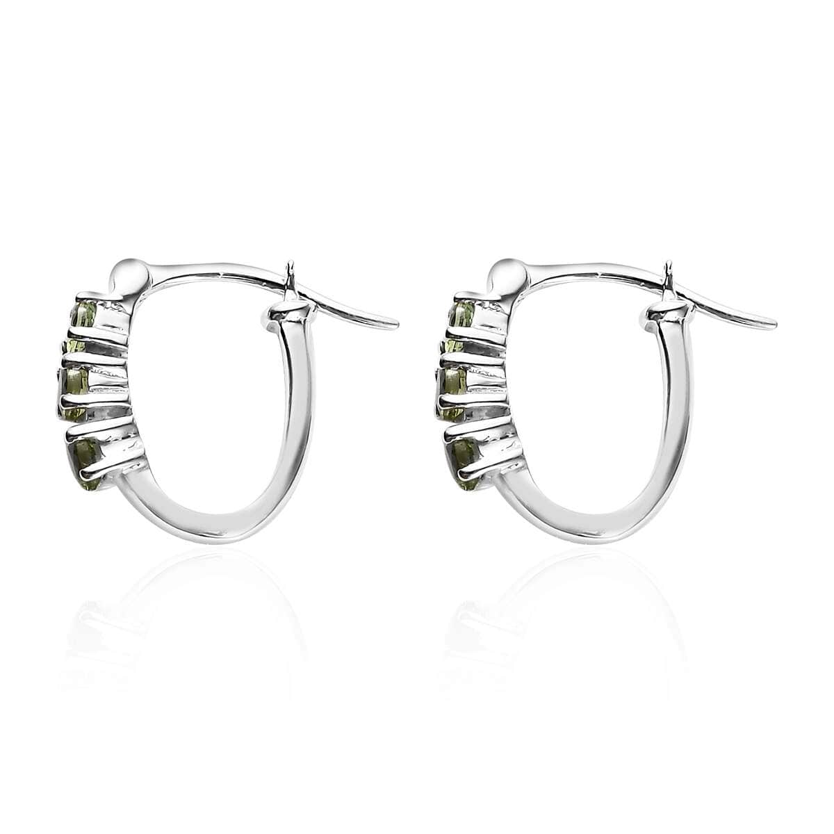 Premium Natural Calabar Green Tourmaline Hoop Earrings in Platinum Over Sterling Silver 0.75 ctw image number 3