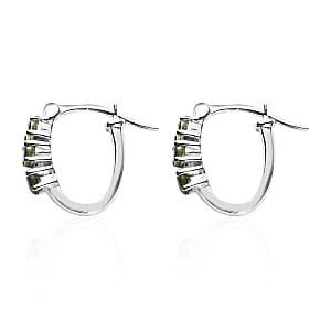 Premium Natural Calabar Green Tourmaline Hoop Earrings in Platinum Over Sterling Silver 0.75 ctw