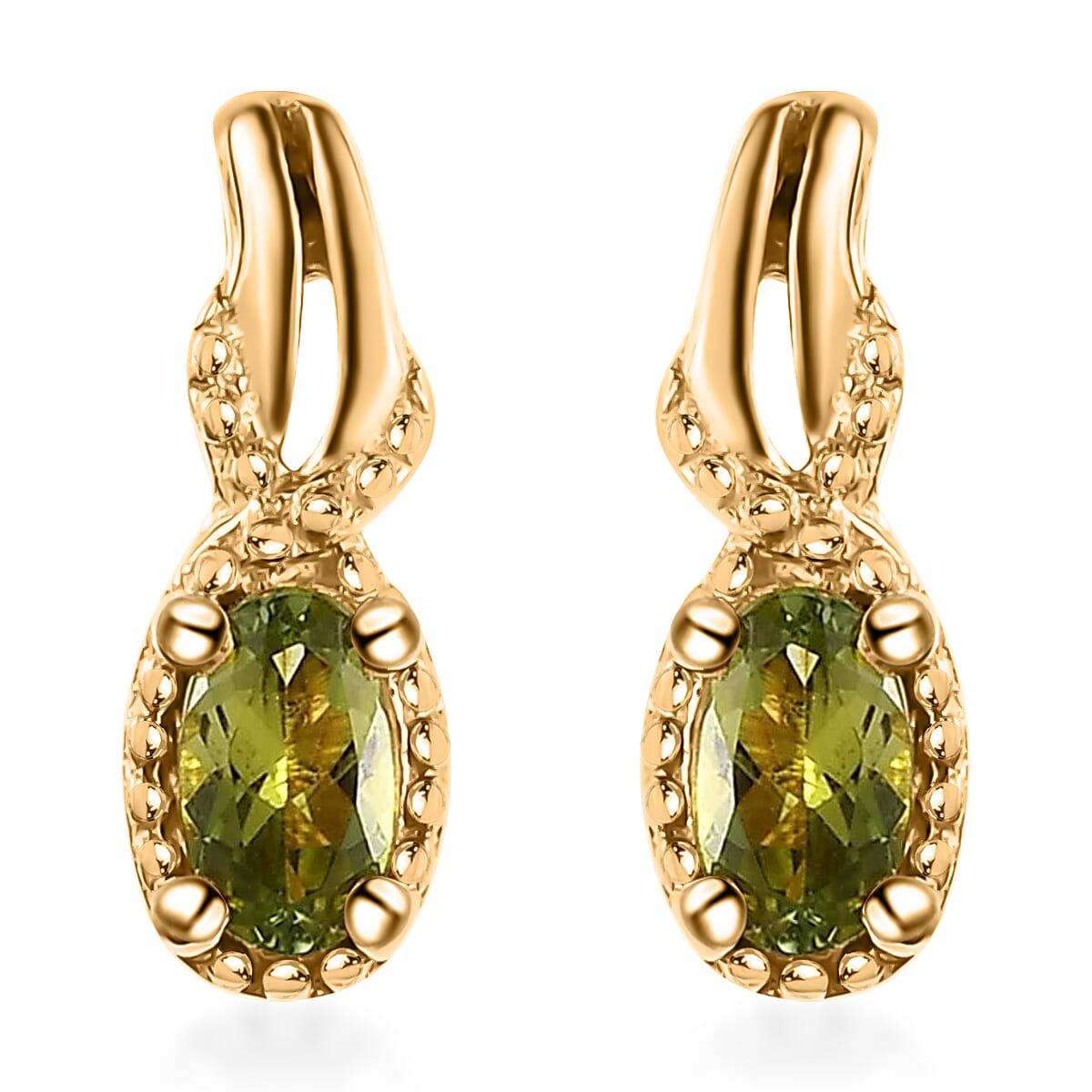 Premium Natural Calabar Green Tourmaline Earrings in Vermeil Yellow Gold Over Sterling Silver 0.50 ctw, Tourmaline Jewelry, Birthday Gift For Her