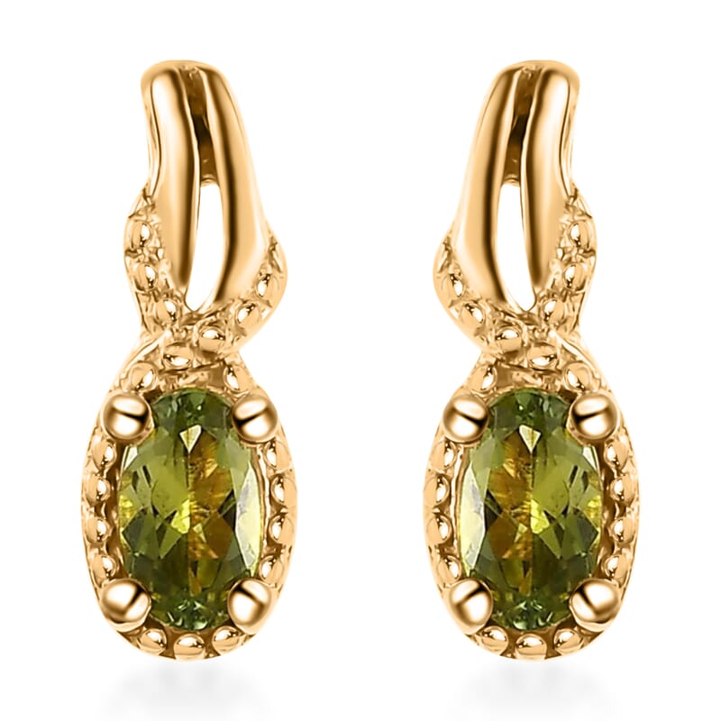 Premium Natural Calabar Green Tourmaline Earrings in Vermeil Yellow Gold Over Sterling Silver 0.50 ctw, Tourmaline Jewelry, Birthday Gift For Her