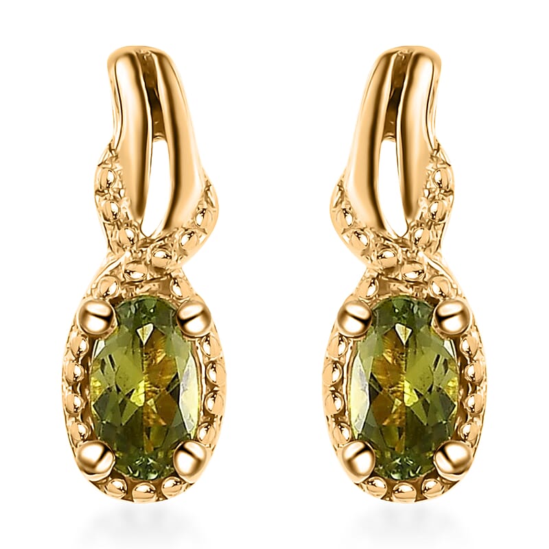 Premium Natural Calabar Green Tourmaline Earrings in Vermeil Yellow Gold Over Sterling Silver 0.50 ctw, Tourmaline Jewelry, Birthday Gift For Her