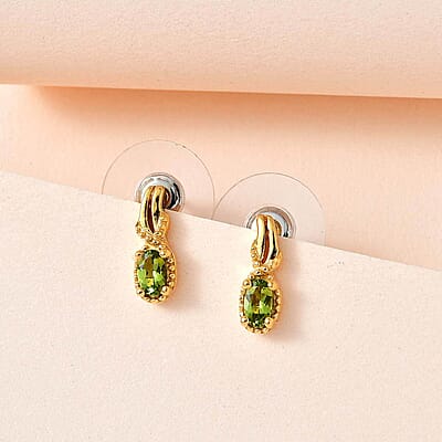 Premium Natural Calabar Green Tourmaline Earrings in Vermeil Yellow Gold Over Sterling Silver 0.50 ctw, Tourmaline Jewelry, Birthday Gift For Her