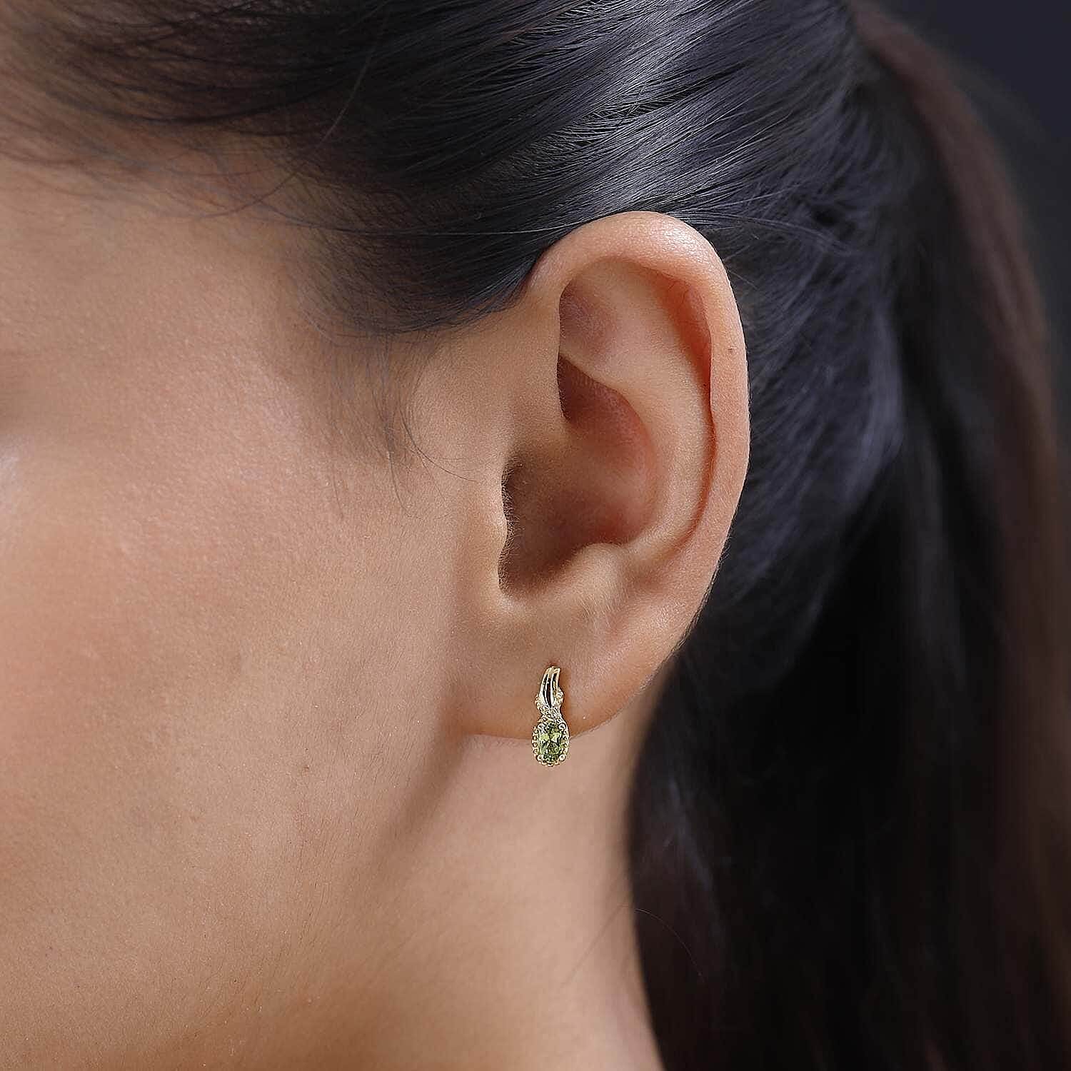 Premium Natural Calabar Green Tourmaline Earrings in Vermeil Yellow Gold Over Sterling Silver 0.50 ctw, Tourmaline Jewelry, Birthday Gift For Her