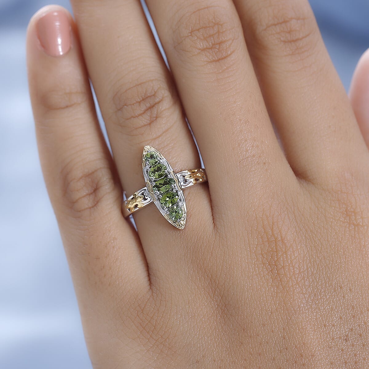 Premium Calabar Tourmaline Elongated Ring in Vermeil YG and Platinum Over Sterling Silver (Size 10.0) 0.90 ctw image number 2