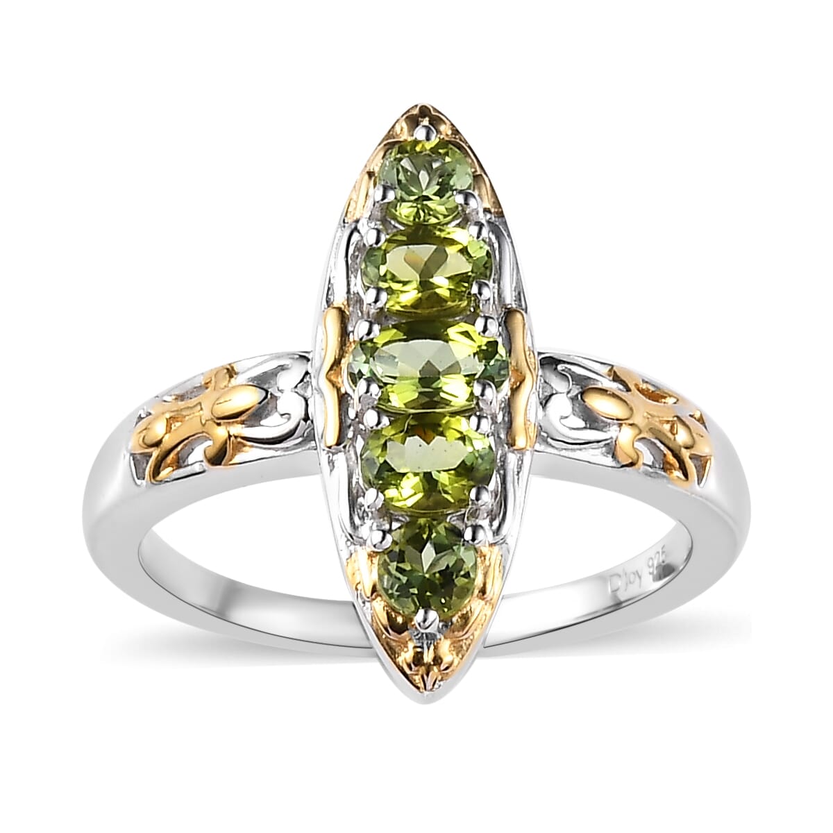 Premium Natural Calabar Green Tourmaline Elongated Ring in Vermeil YG and Platinum Over Sterling Silver (Size 6.0) 0.90 ctw image number 0