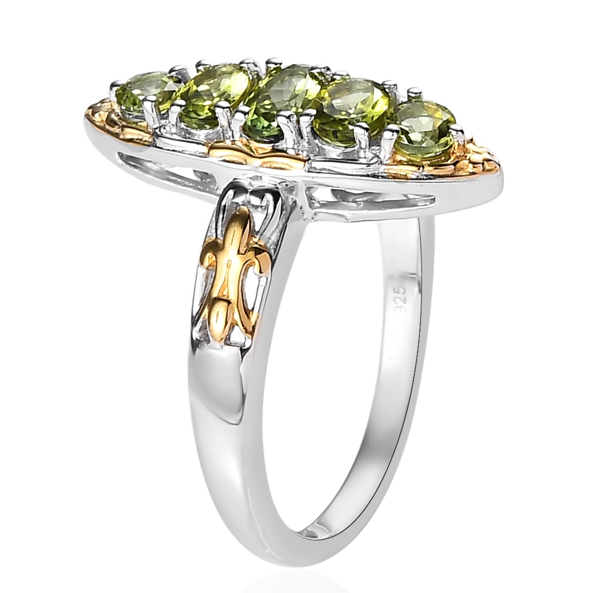 Premium Natural Calabar Green Tourmaline Elongated Ring in Vermeil YG and Platinum Over Sterling Silver (Size 6.0) 0.90 ctw image number 3