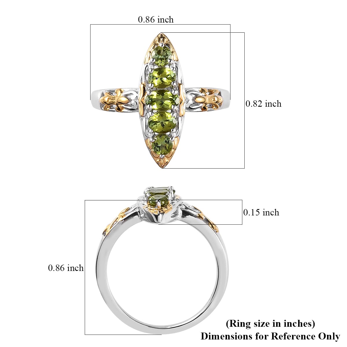 Premium Natural Calabar Green Tourmaline Elongated Ring in Vermeil YG and Platinum Over Sterling Silver (Size 6.0) 0.90 ctw image number 5