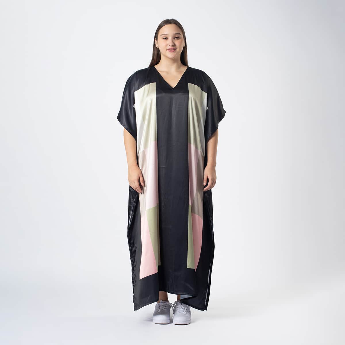 Tamsy Pink and Black Square Kaftan - One Size Fits Most image number 0