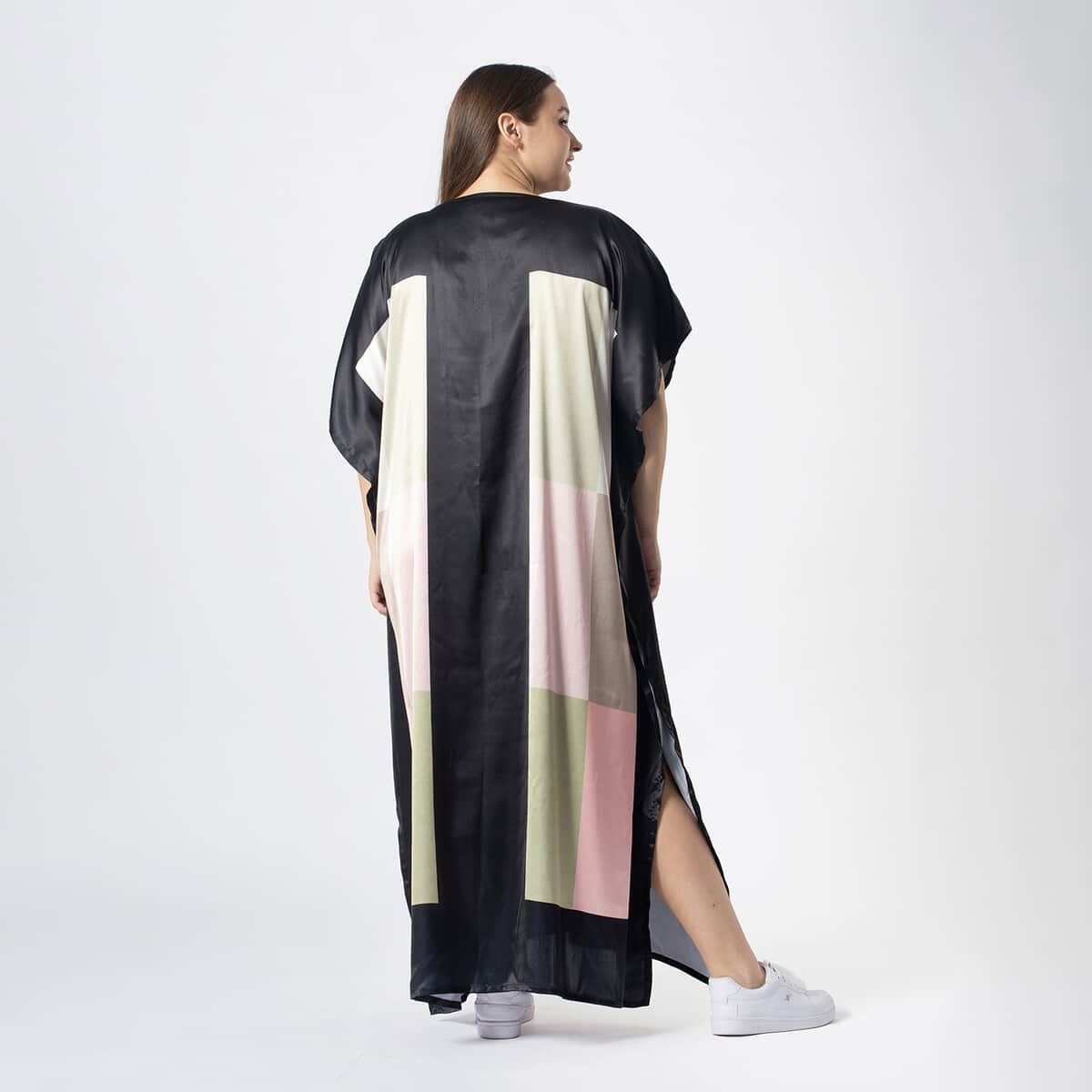 Tamsy Pink and Black Square Kaftan - One Size Fits Most image number 1