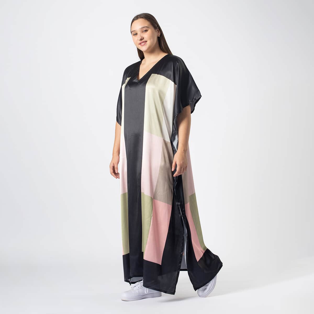 Tamsy Pink and Black Square Kaftan - One Size Fits Most image number 2