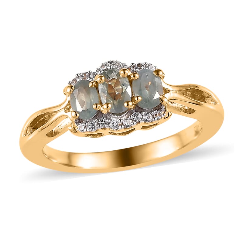 Narsipatnam Alexandrite and White Zircon Ring in Vermeil Yellow Gold Over Sterling Silver (Size 10.0) 0.80 ctw