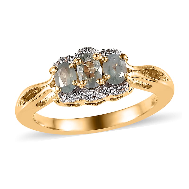 Narsipatnam Alexandrite and White Zircon Ring in Vermeil Yellow Gold Over Sterling Silver (Size 10.0) 0.80 ctw