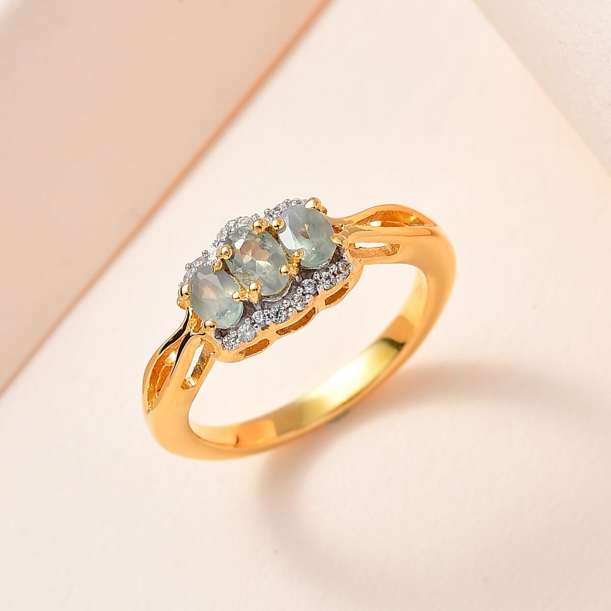 Narsipatnam Alexandrite and White Zircon Ring in Vermeil Yellow Gold Over Sterling Silver 0.80 ctw image number 1
