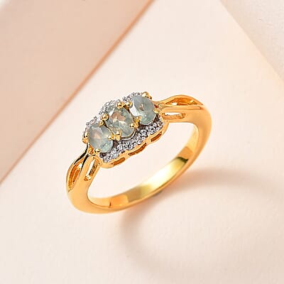 Narsipatnam Alexandrite and White Zircon Ring in Vermeil Yellow Gold Over Sterling Silver (Size 10.0) 0.80 ctw