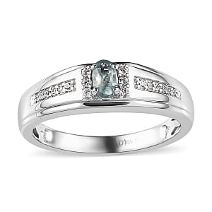 Narsipatnam Alexandrite and White Zircon Men's Ring in Platinum Over Sterling Silver (Size 10.0) 0.50 ctw