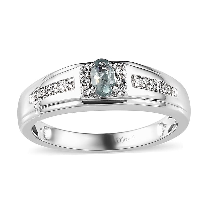 Narsipatnam Alexandrite and White Zircon Men's Ring in Platinum Over Sterling Silver (Size 10.0) 0.50 ctw