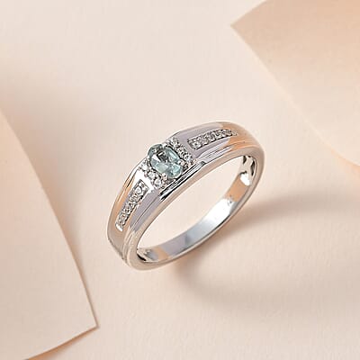 Narsipatnam Alexandrite and White Zircon Men's Ring in Platinum Over Sterling Silver (Size 10.0) 0.50 ctw