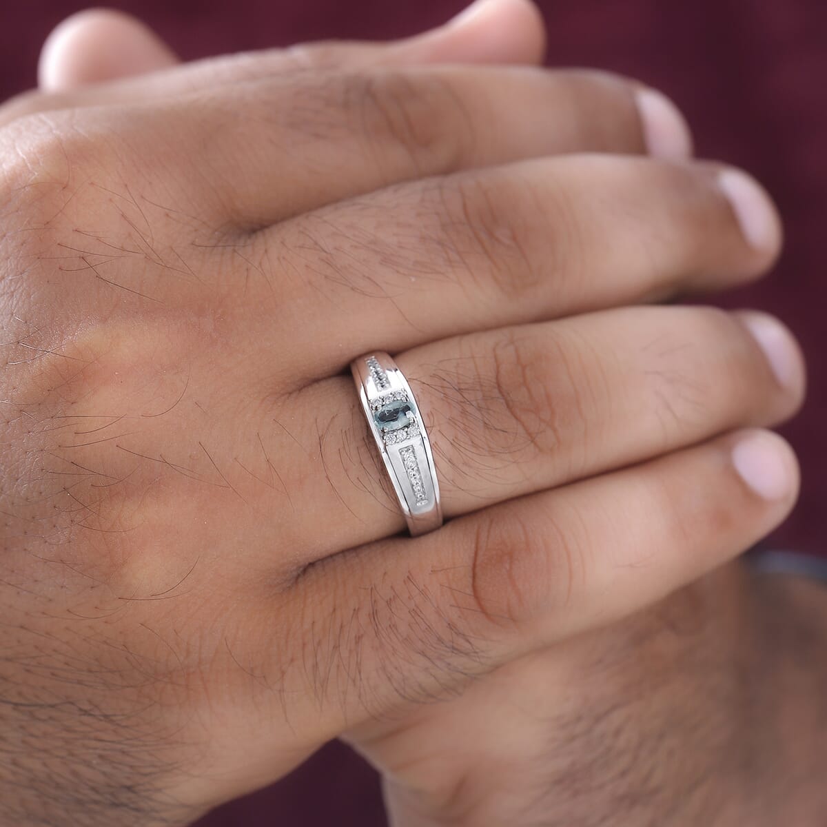 Narsipatnam Alexandrite and White Zircon Men's Ring in Platinum Over Sterling Silver (Size 10.0) 0.50 ctw image number 2