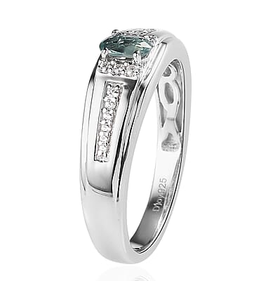 Narsipatnam Alexandrite and White Zircon Men's Ring in Platinum Over Sterling Silver (Size 10.0) 0.50 ctw