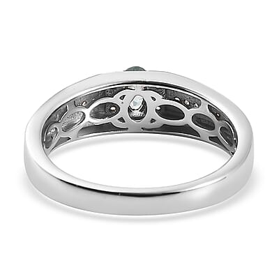 Narsipatnam Alexandrite and White Zircon Men's Ring in Platinum Over Sterling Silver (Size 10.0) 0.50 ctw