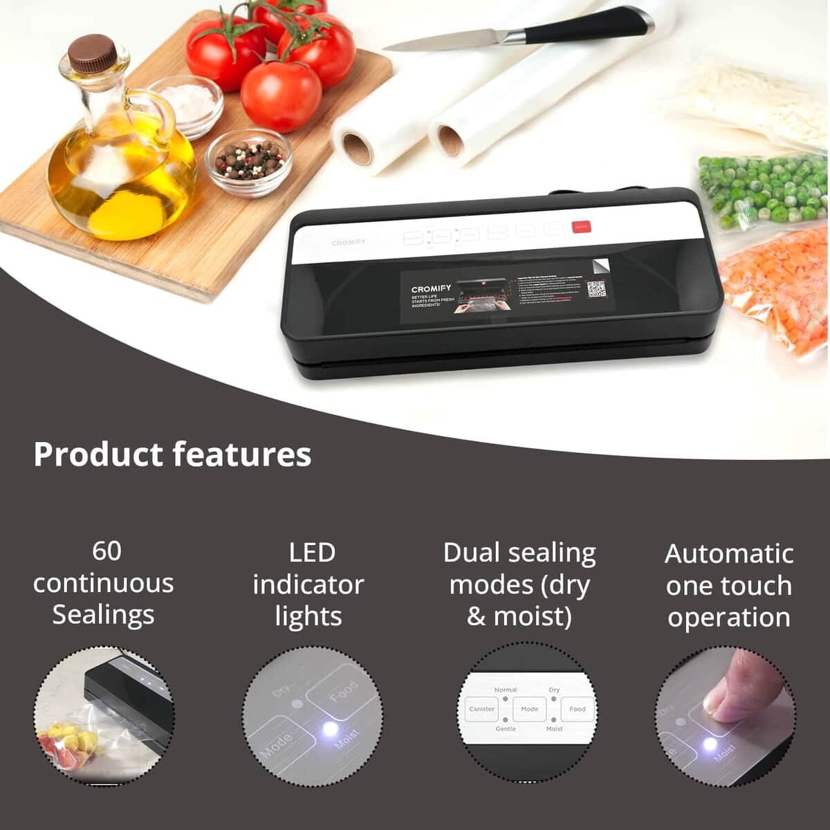 Cormify Black Vacuum Sealer System e9000-m, Compact Design Vacuum Sealing Machine For Automatic Food Sealer image number 2