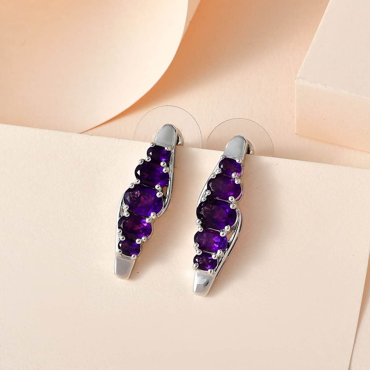 African Amethyst Stud Earrings in Platinum Over Sterling Silver 3.70 ctw image number 1