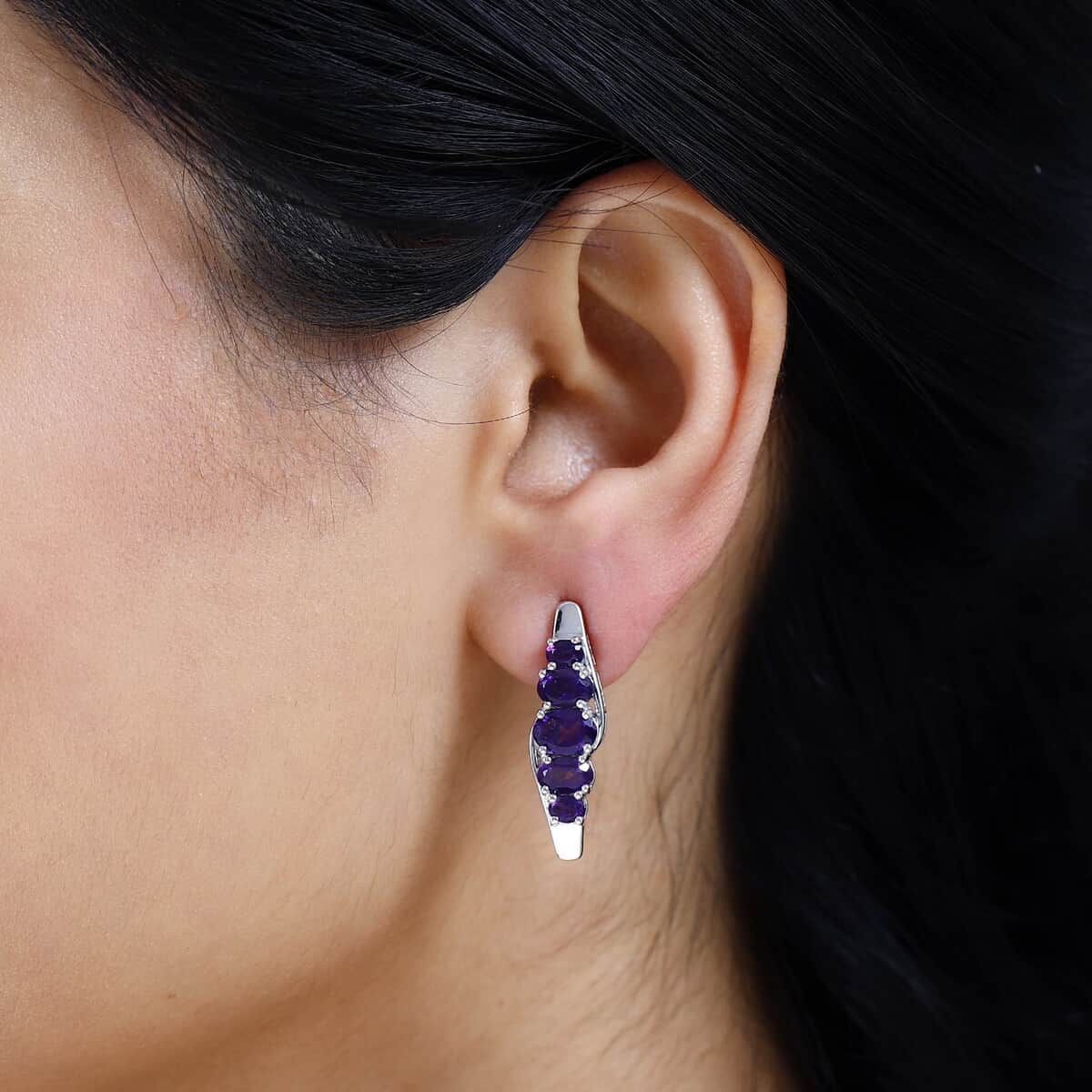 African Amethyst Stud Earrings in Platinum Over Sterling Silver 3.70 ctw image number 2