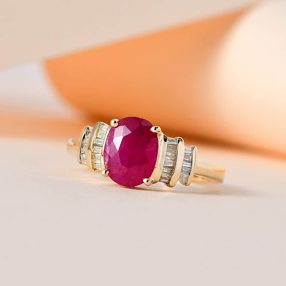 Luxoro 14K Yellow Gold Premium Montepuez Ruby and Diamond Ring (Size 7.0) 2.30 ctw image number 1