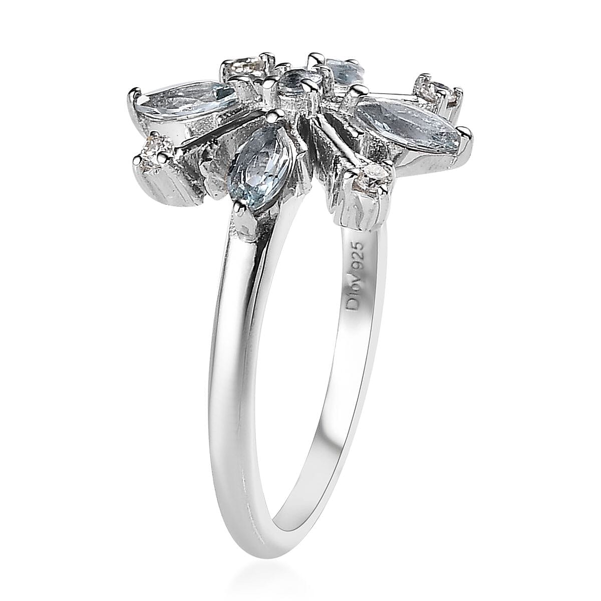 Sky Blue Topaz and Moissanite Snowflake Ring in Platinum Over Sterling Silver (Size 6.0) 0.75 ctw