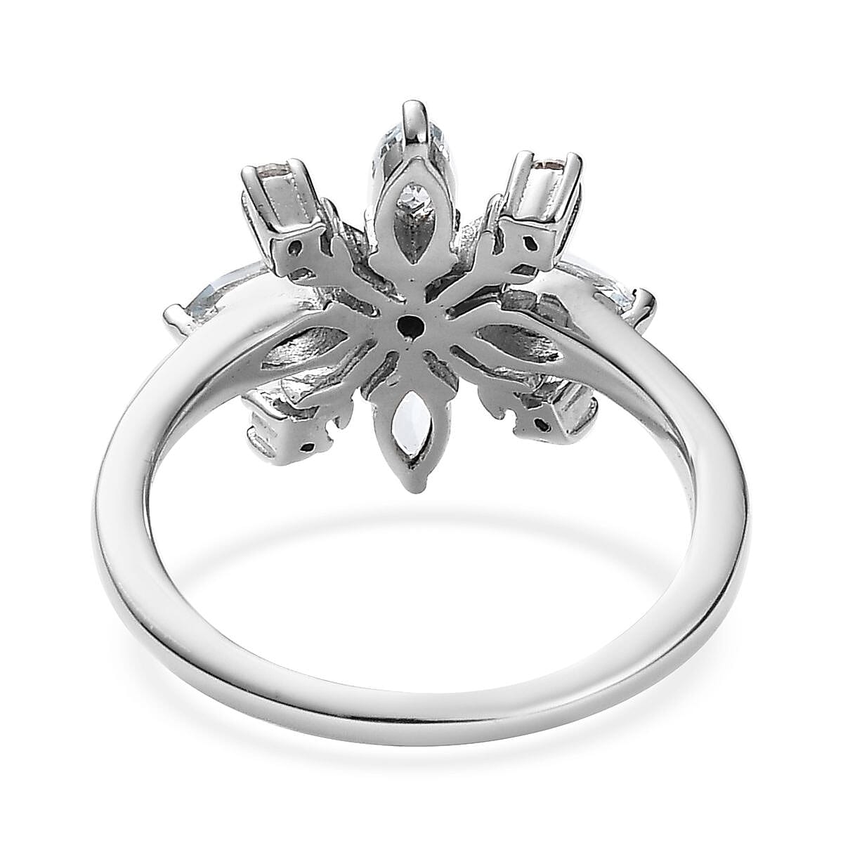 Sky Blue Topaz and Moissanite Snowflake Ring in Platinum Over Sterling Silver (Size 6.0) 0.75 ctw