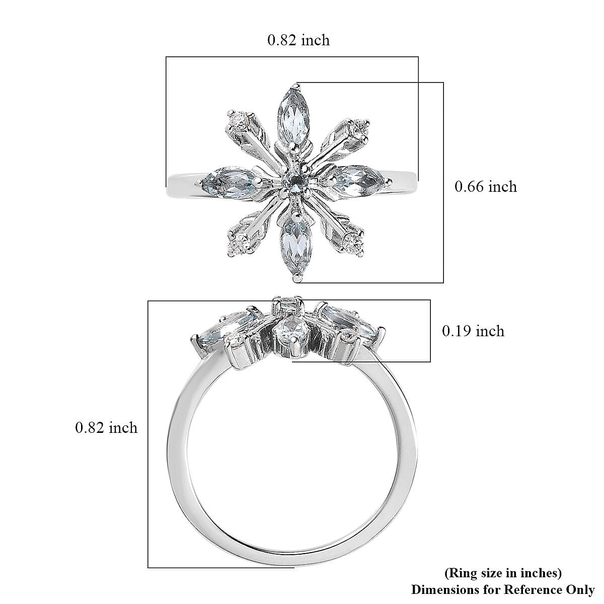 Sky Blue Topaz and Moissanite Snowflake Ring in Platinum Over Sterling Silver (Size 6.0) 0.75 ctw