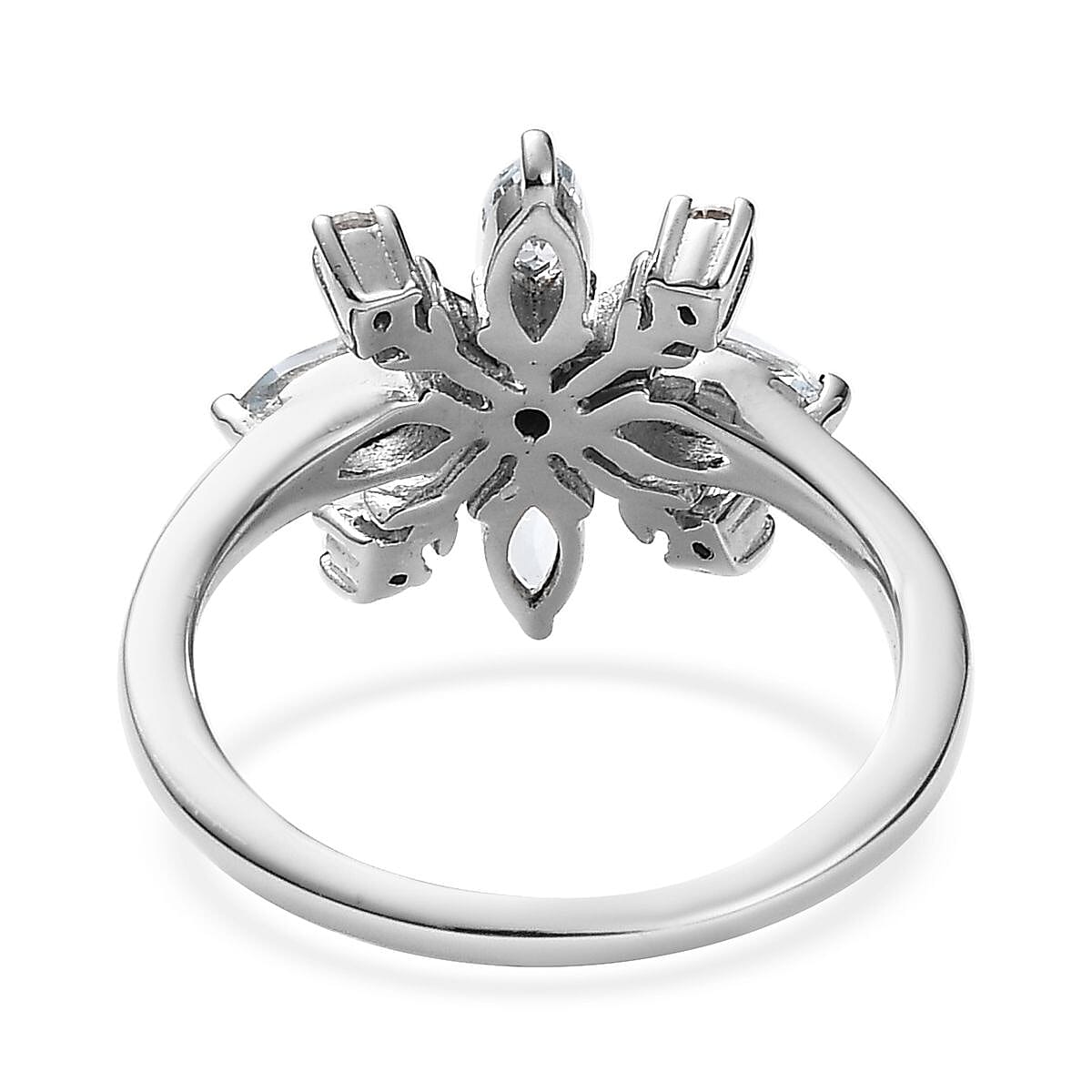 Sky Blue Topaz and Moissanite Snowflake Ring in Platinum Over Sterling Silver (Size 8.0) 0.75 ctw image number 4