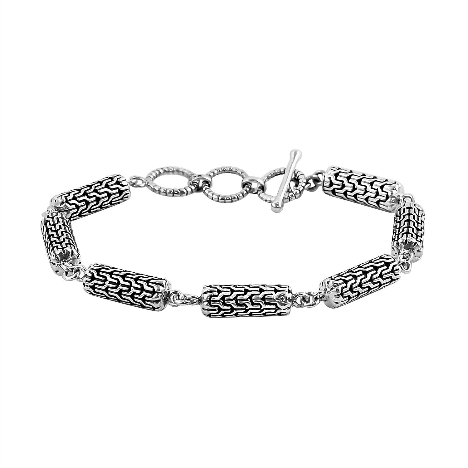 Bali Legacy Sterling Silver Toggle Clasp Tulang Naga Texture Bracelet (7.25 In) 12.90 Grams