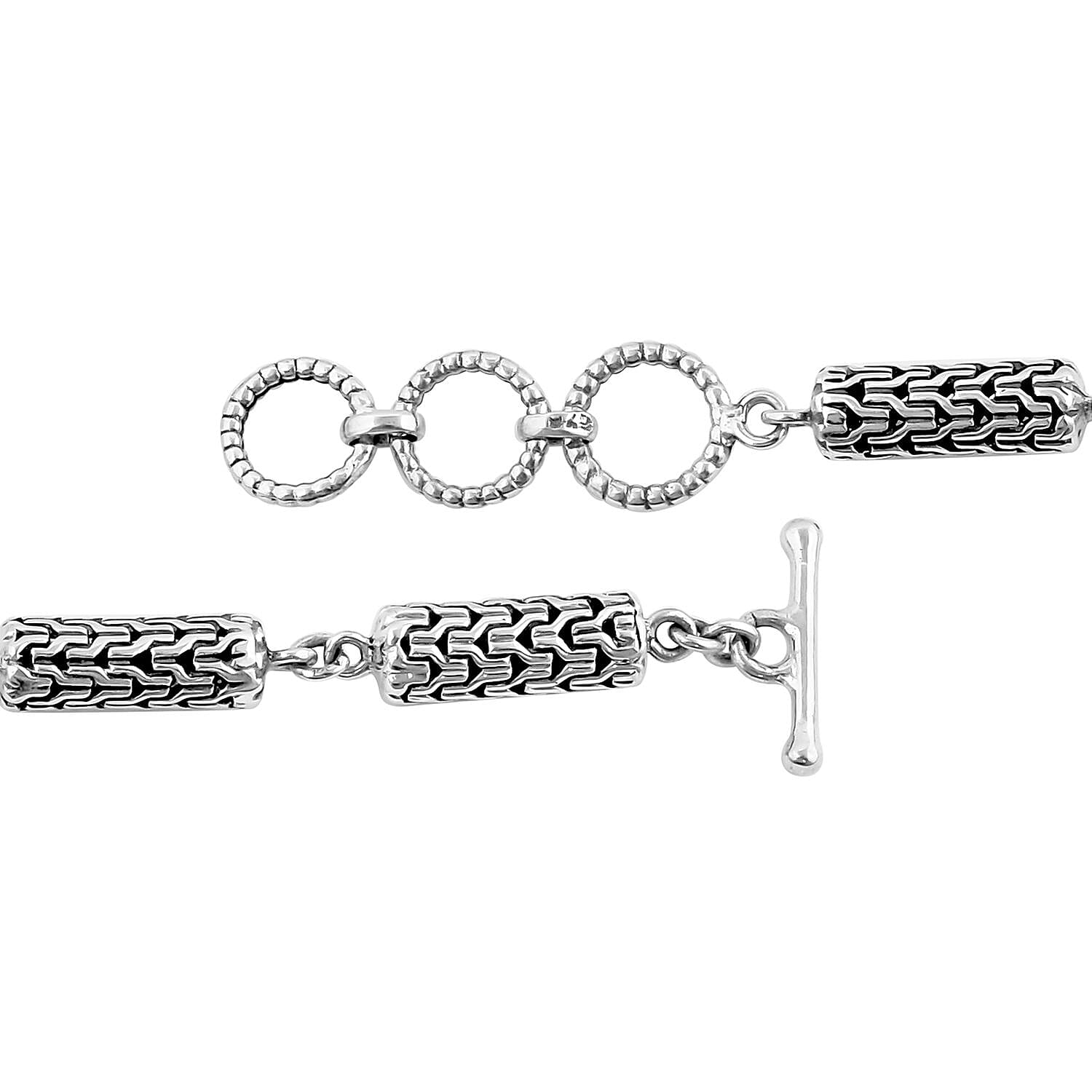Bali Legacy Sterling Silver Toggle Clasp Tulang Naga Texture Bracelet (7.25 In) 12.90 Grams