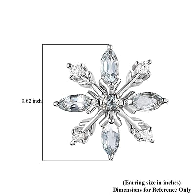 Premium Sky Blue Topaz and Moissanite Snowflake Earrings in Platinum Over Sterling Silver 1.50 ctw