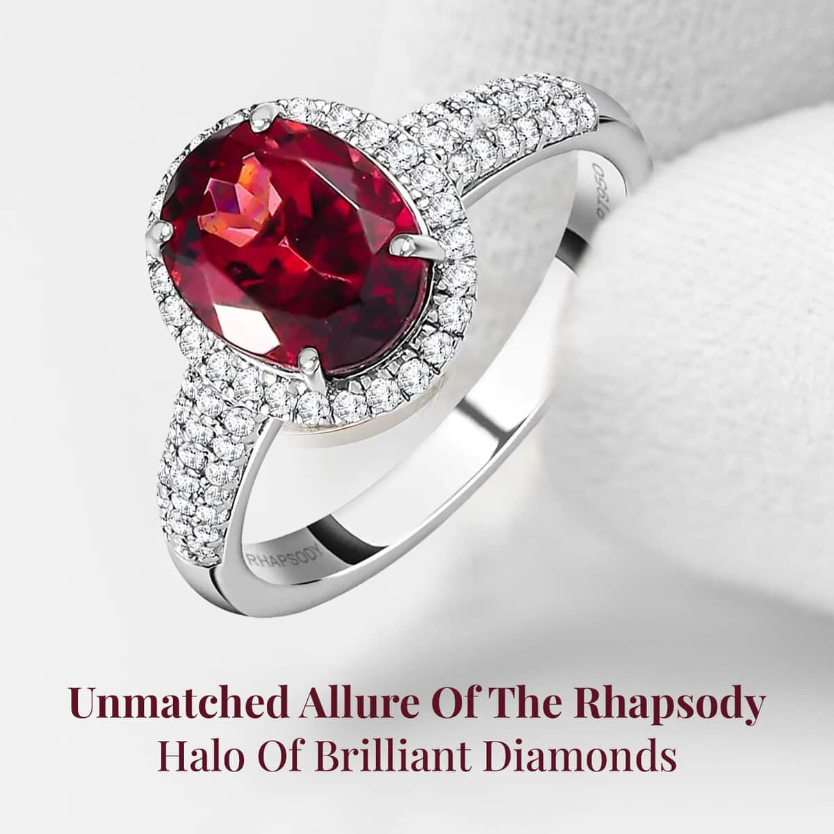 Rhapsody 950 Platinum AAAA Ouro Fino Rubellite, Diamond (E-F, VS2) (0.35 cts) Halo Ring (Size 10.0) (6.50 g) 2.35 ctw image number 2