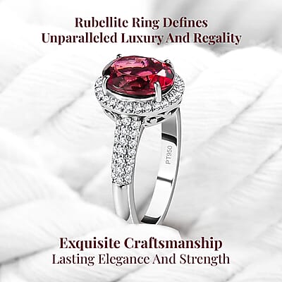 Rhapsody AAAA Ouro Fino Rubellite and E-F VS2 Diamond 2.50 ctw Halo Ring in 950 Platinum (Size 10.0) 5.70 Grams
