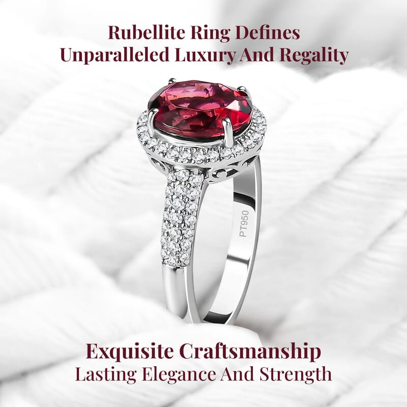 Rhapsody AAAA Ouro Fino Rubellite and E-F VS2 Diamond 2.50 ctw Halo Ring in 950 Platinum (Size 10.0) 5.70 Grams